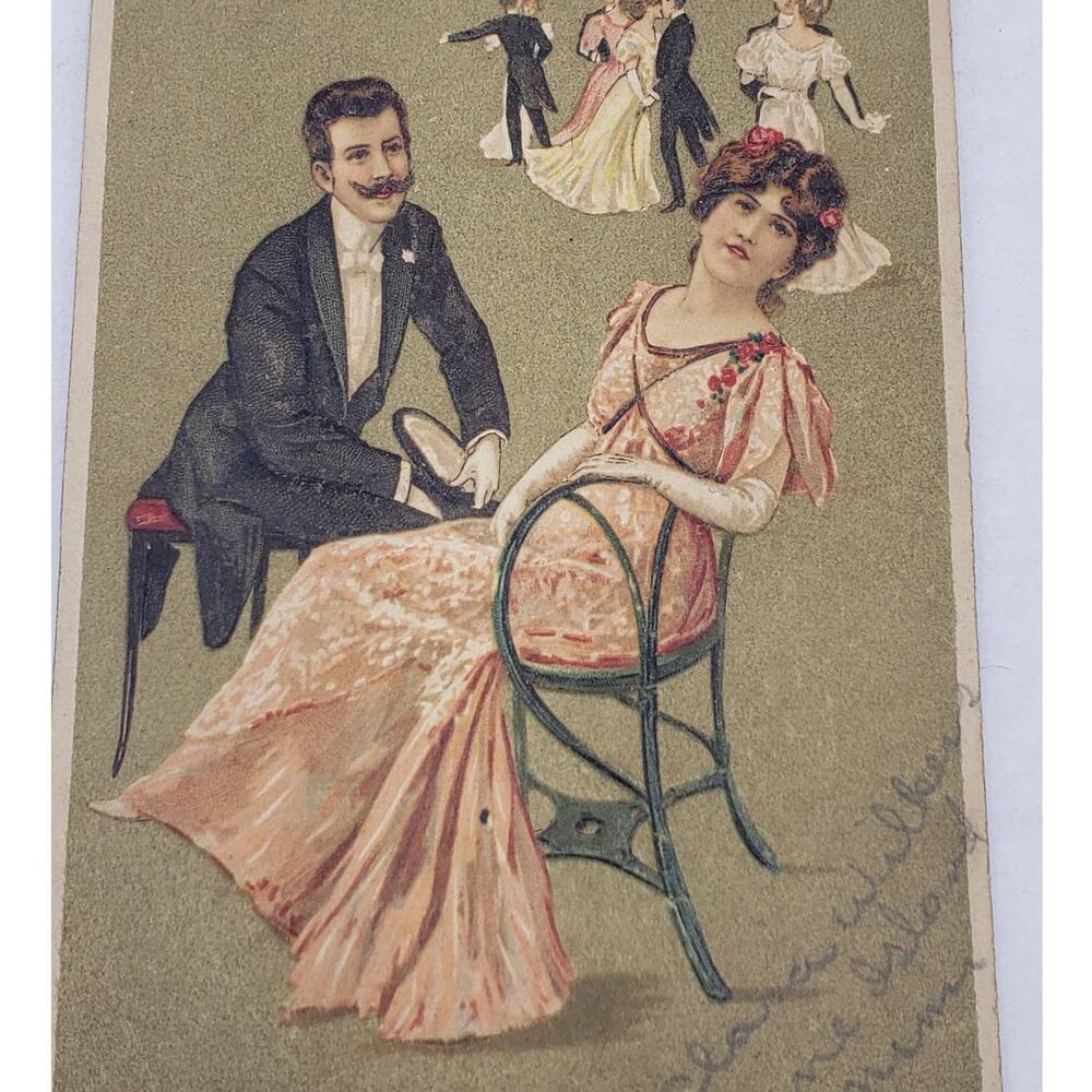 c1900s Dance Card Romantic Antique Postcard